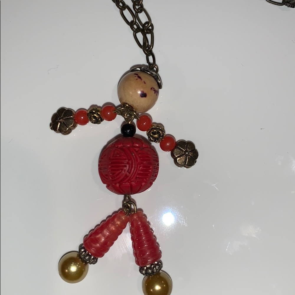 Handmade beaded doll necklace unique art jewelry